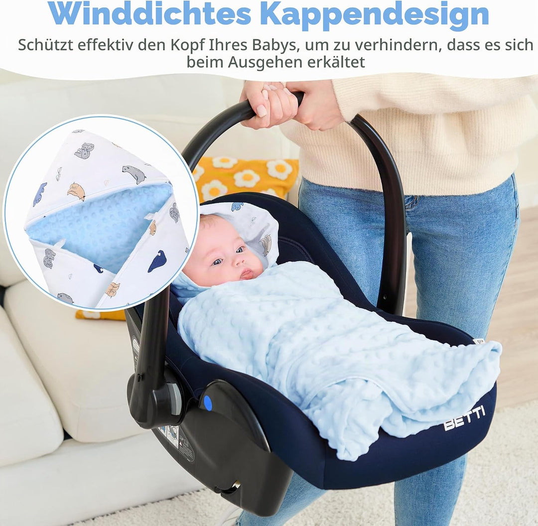 Baby Einschlagdecke 100% Baumwolle, Universal Einschlagdecke Babyschale 90 x 90cm, Herbst-Winter-Bab