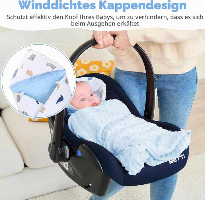 Baby Einschlagdecke 100% Baumwolle, Universal Einschlagdecke Babyschale 90 x 90cm, Herbst-Winter-Bab
