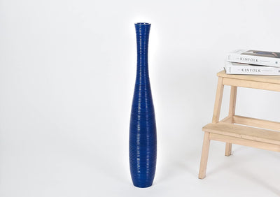 Leewadee Grosse Bodenvase für Dekozweige hohe Standvase Design Holzvase, Holz, 70 cm, blau 70 cm Bla