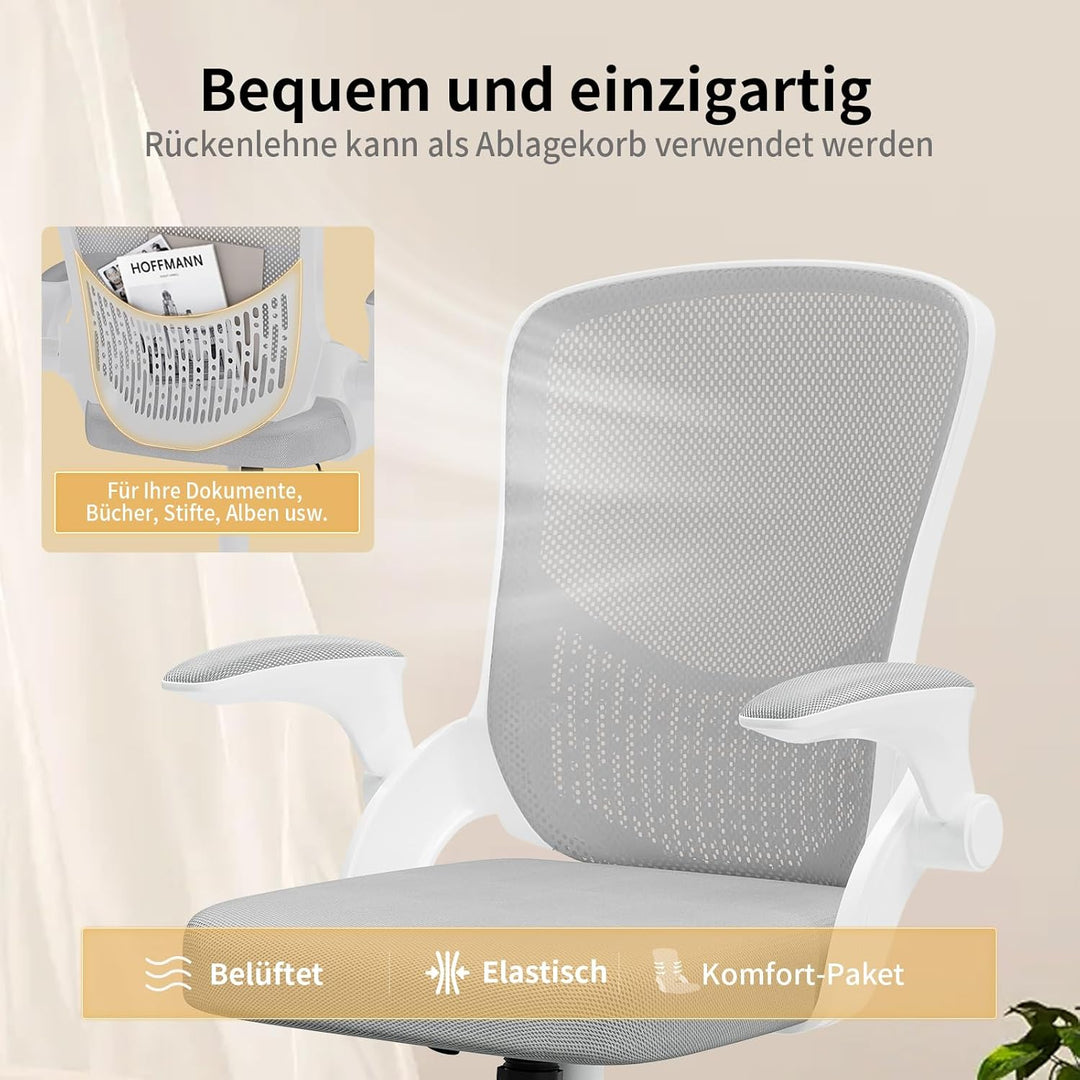 naspaluro Ergonomischer Bürostuhl, Schreibtischstuhl mit 90° Klappbaren Armlehnen, Einzigartige Lend