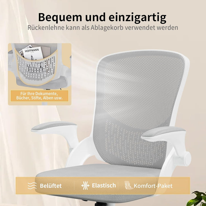 naspaluro Ergonomischer Bürostuhl, Schreibtischstuhl mit 90° Klappbaren Armlehnen, Einzigartige Lend