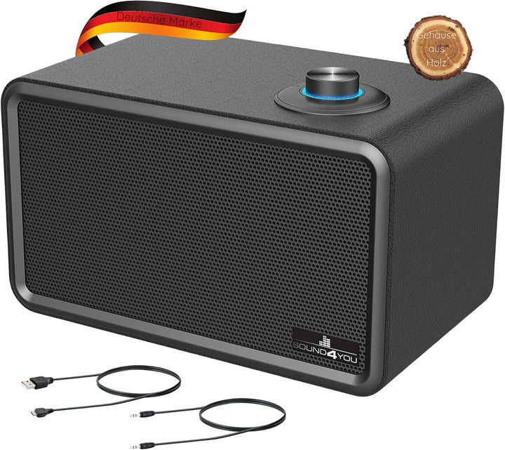 SCHWAIGER 661729 Moderner Retro Bluetooth Lautsprecher Modern-Vintage Speaker Lederoptik Holzgehäuse