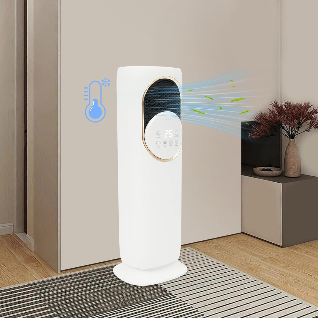 Turmventilator Klimaanlage mit Heizung & Luftbefeuchtung, Flügelloser Heizlüfter mit Fernbedienung,
