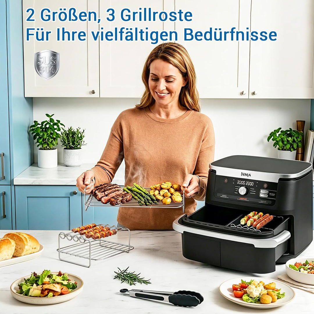 Airfryer Zubehör für Ninja Foodi FlexDrawer Dual Zone AF500EU 10.4L, Grillrost #304 Edelstahl, Backp