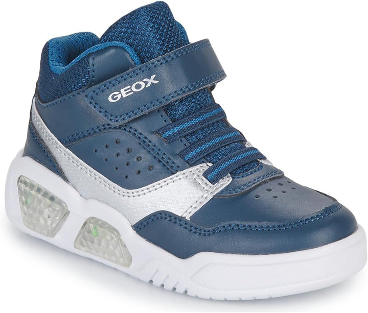 Geox Jungen J Illuminus Boy Sneaker 32 EU Navy Silver, 32 EU Navy Silver