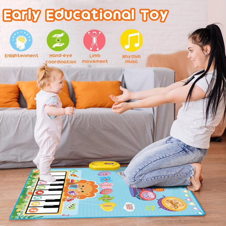 Lobyoh Baby Spielzeug 1 Jähr, 2-in-1-Musikmatte Piano Matte für Kleinkinder, Trommelspielzeug, Pädag