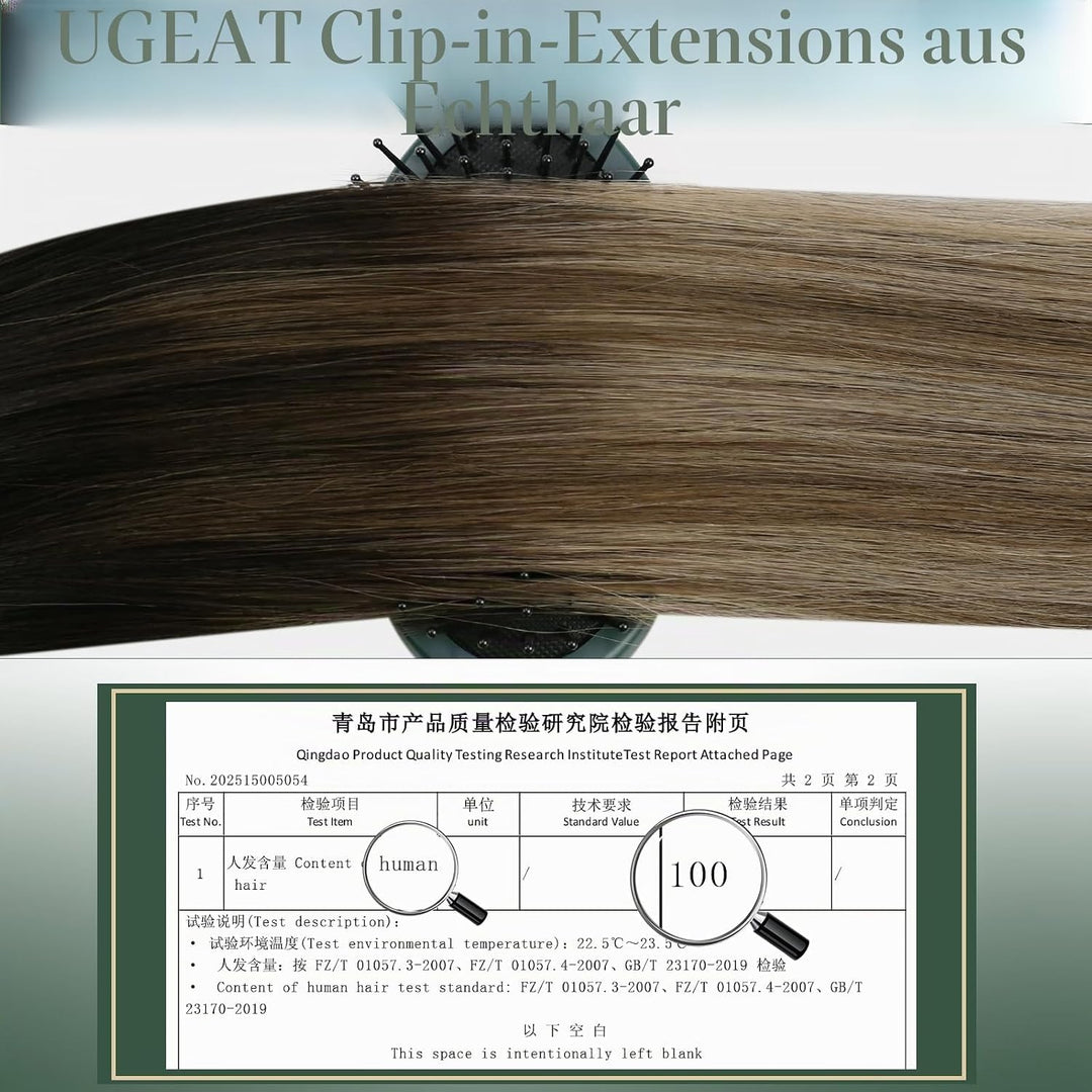 Ugeat Clip in Extensions Echthaar Balayage Braun Glatt Clip in Haarverlängerung Mittelbraun Balayage