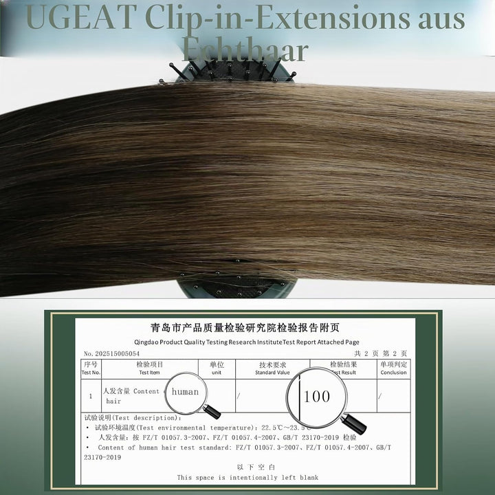 Ugeat Clip in Extensions Echthaar Balayage Braun Glatt Clip in Haarverlängerung Mittelbraun Balayage