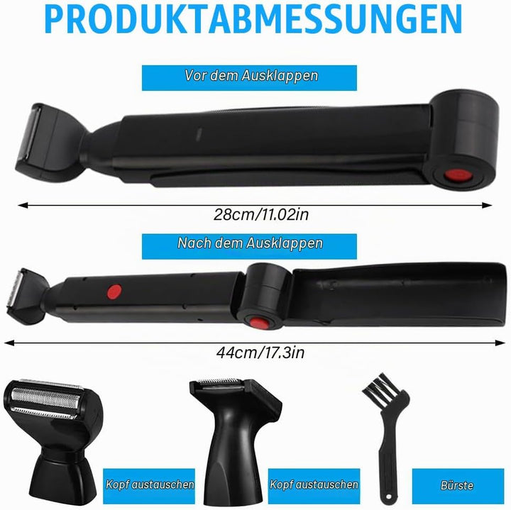Rückenrasierer Herren, Verstellbare Körperrasierer Herren mit Doppelmesserkopf und Ergonomischer Arm