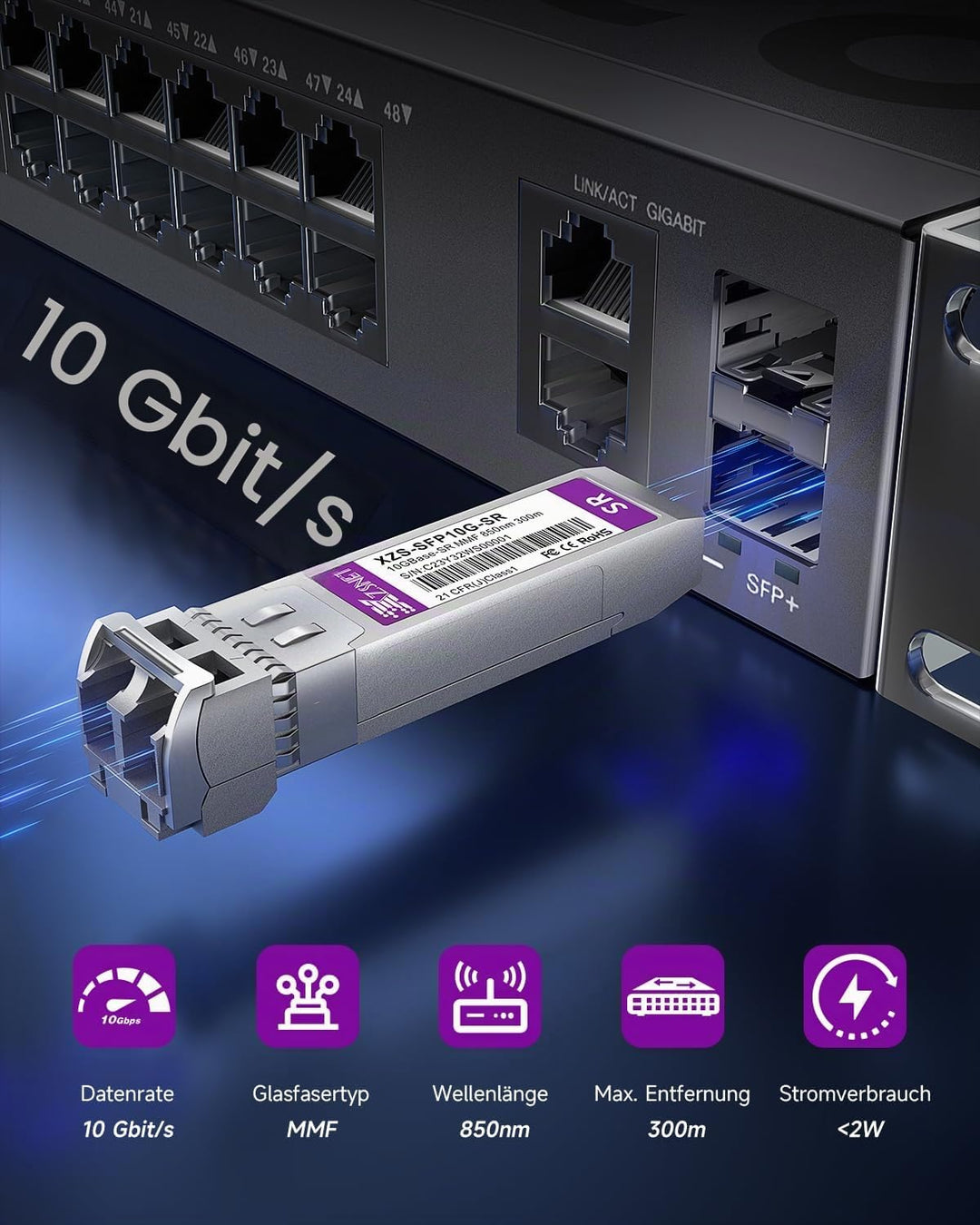 10GBASE-SR SFP+ Transceiver, 10G SFP+ zu LC Multimode Fiber Modul für Cisco SFP-10G-SR, Ubiquiti Uni