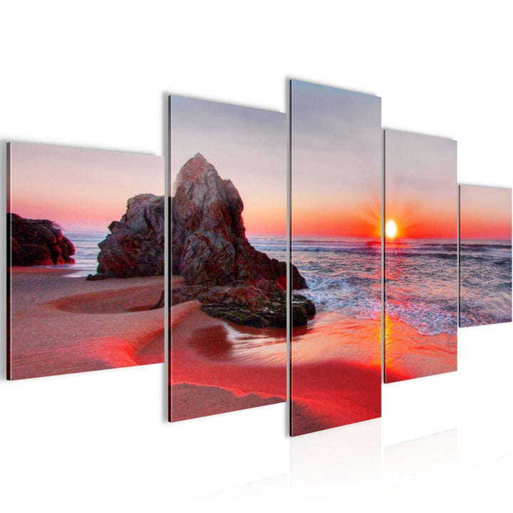 Runa Art Wandbilder Sonnenuntergang Strand 5 Teilig Bild auf Vlies Leinwand Deko Schlafzimmer Wohnzi