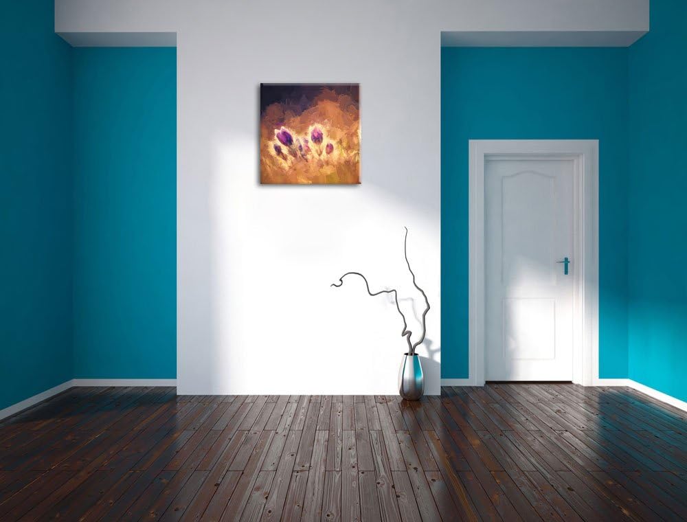 Pixxprint Lila Küchenschelle auf Bergwiese als Leinwandbild/Grösse: 70x70 cm/Wandbild/Kunstdruck/fer