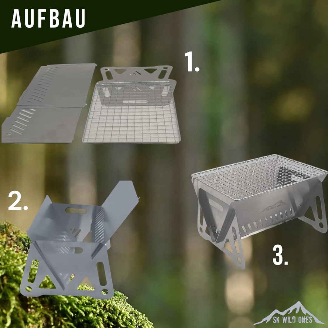 SK Wild Ones® Faltbarer Barbecue Camping Grill mit Tragetasche - holzkohlegrill edelstahl - Portable