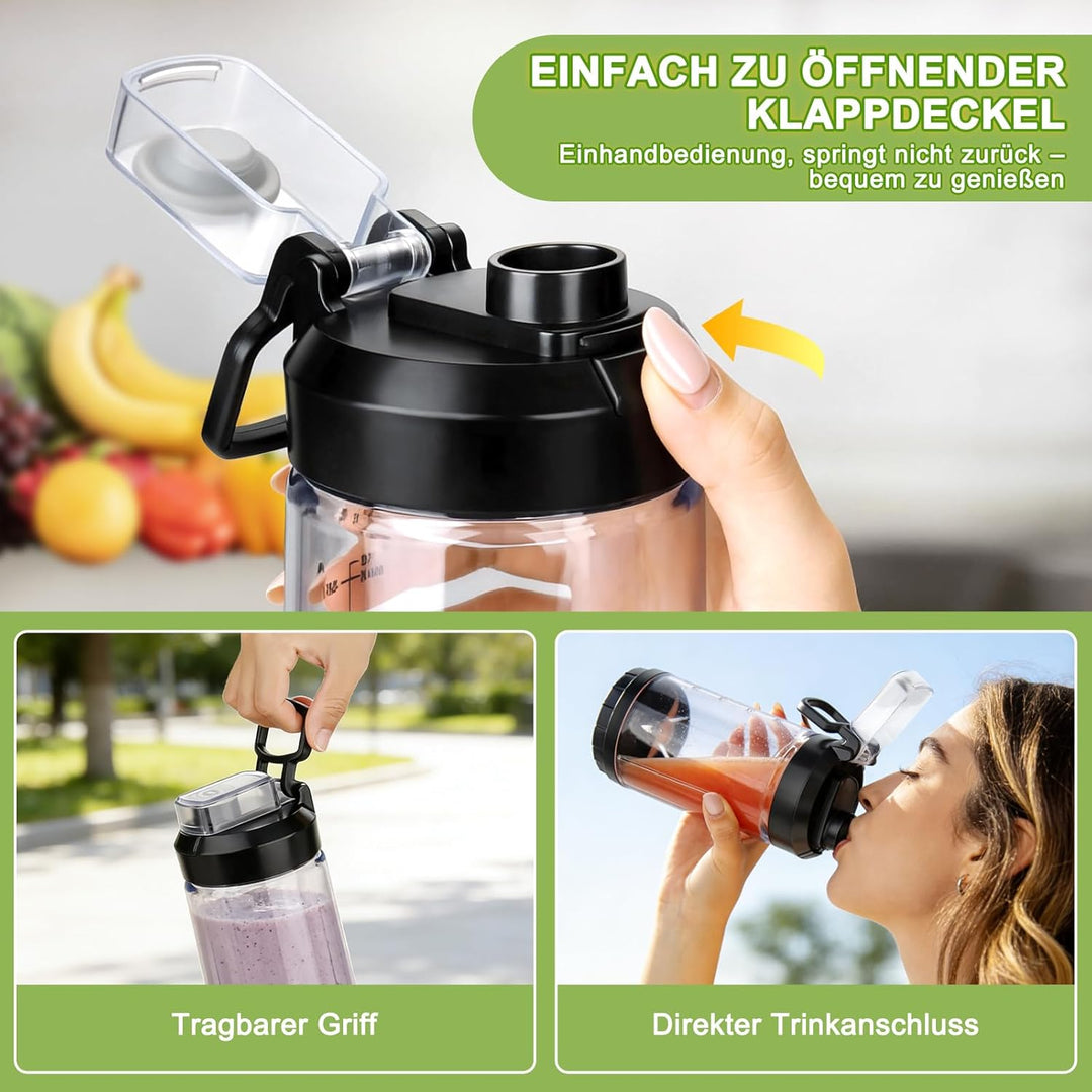 Tragbarer Mixer und Smoothie Maker to go, 650ml Abnehmbarer Behälter, 4000mAh Kabellos & Wiederaufla