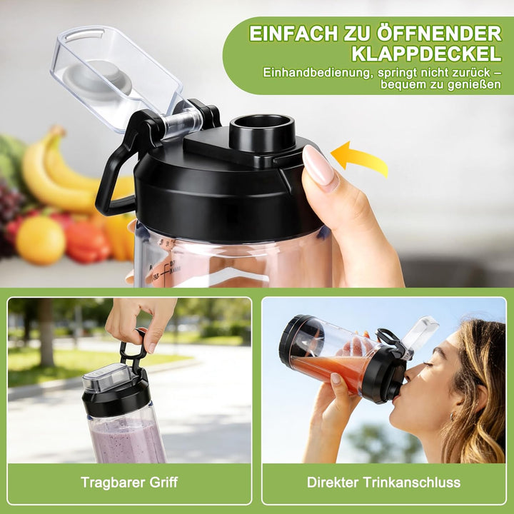 Tragbarer Mixer und Smoothie Maker to go, 650ml Abnehmbarer Behälter, 4000mAh Kabellos & Wiederaufla