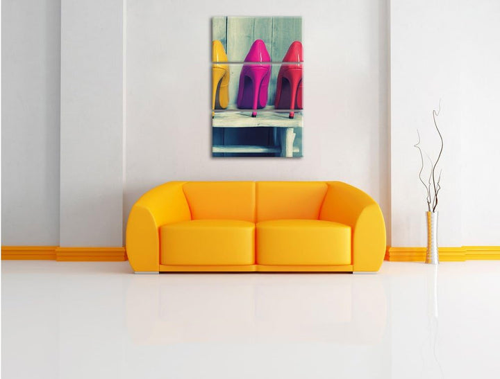 Pixxprint Bunte High Heels als Leinwandbild | Grösse: 3 Teilig (120x80) | Wandbild| Kunstdruck | fer