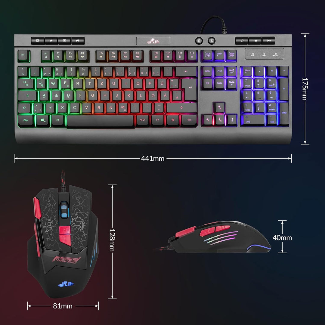 Rii Maus und Tastatur Gaming, Gaming Tastatur mit Maus ist Ergonomisch, Gaming Maus und Tastatur mit