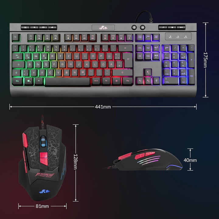 Rii Maus und Tastatur Gaming, Gaming Tastatur mit Maus ist Ergonomisch, Gaming Maus und Tastatur mit