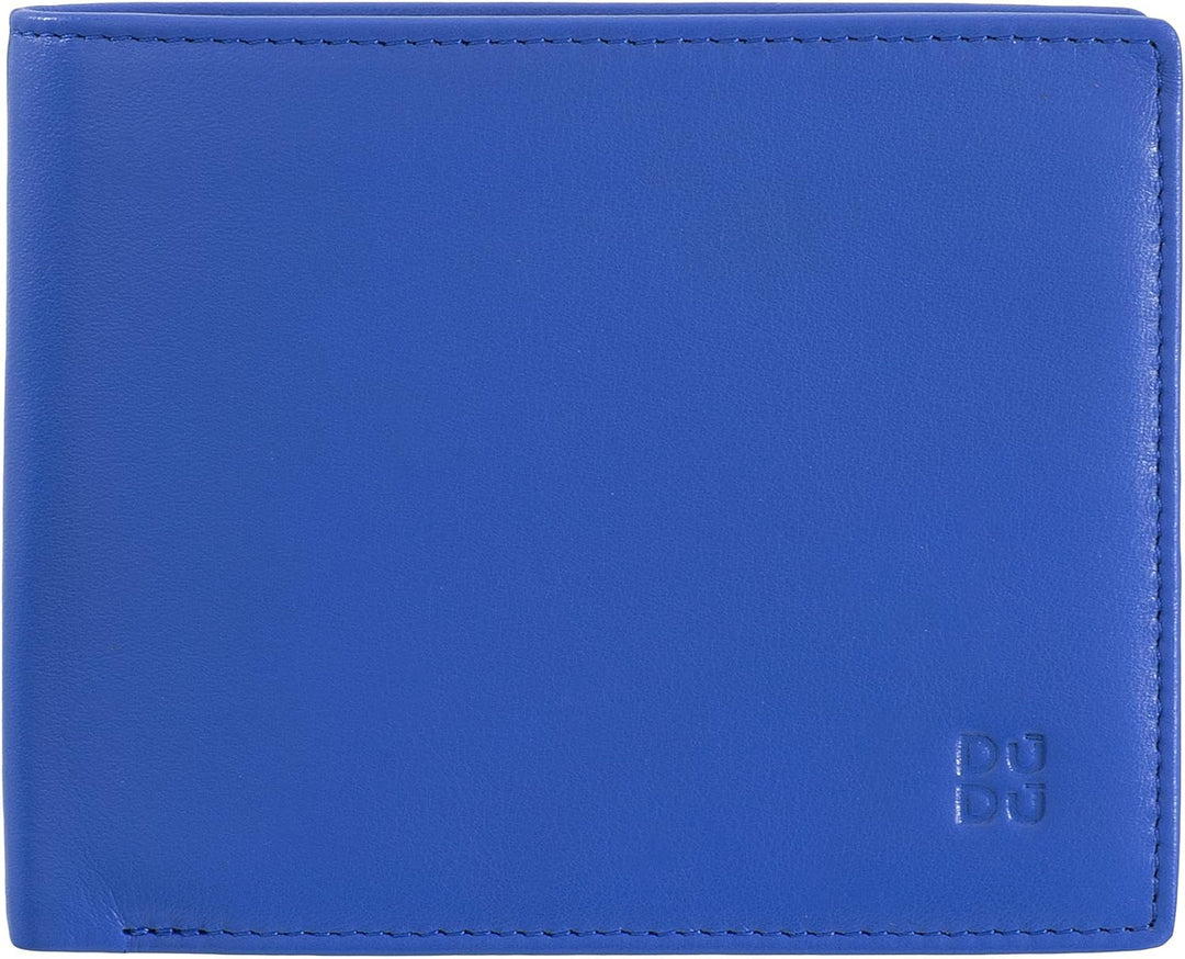 DUDU Bunte Herrenbrieftasche RFID aus Nappaleder mit Münzfach und Kartensteckfächer Kornblume, Kornb