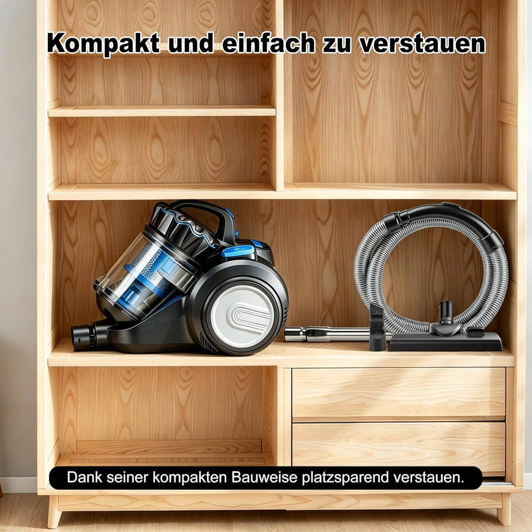Staubsauger Beutellos 800 W, 60 dB Leise, Zyklon-Technologie, 2,2 L Staubbehälter, 6 m Kabel – für H