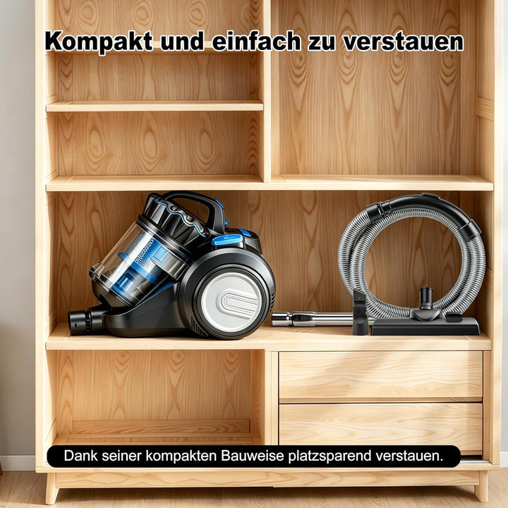 Staubsauger Beutellos 800 W, 60 dB Leise, Zyklon-Technologie, 2,2 L Staubbehälter, 6 m Kabel – für H