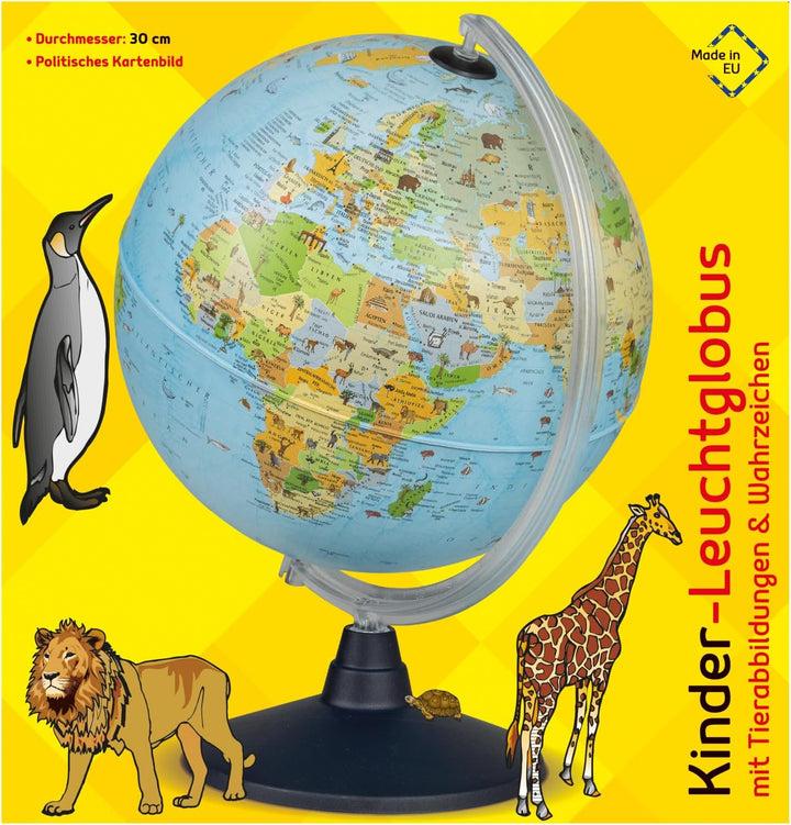 Idena 22059 - Leuchtglobus mit Tierabbildungen, mit LED Beleuchtung und Ein- und Ausschalter, Durchm
