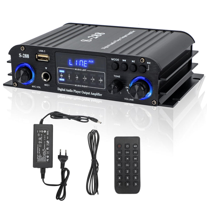 4 Kanal Mini Verstärker, 1200 W HiFi-Verstärker, Bluetooth 5.0-Stereoverstärker, UKW-Radio, tragbare