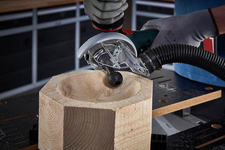 wolfcraft Holzbearbeitungsset für Winkelschleifer I 4400000 I Für das staubarme Fräsen, Modellieren