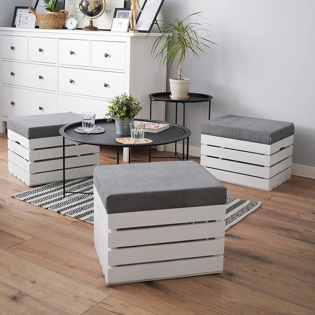 GrandBox Sitzhocker aus Holz 37x40x50 Polster, Sitztruhe Hocker mit Stauraum, Sitzbank, Sitzpouf, Si