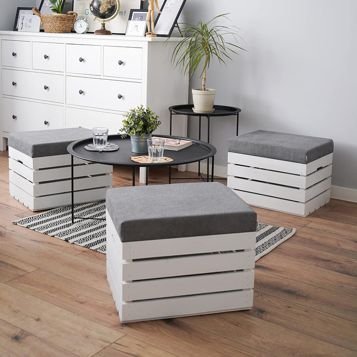 GrandBox Sitzhocker aus Holz 37x40x50 Polster, Sitztruhe Hocker mit Stauraum, Sitzbank, Sitzpouf, Si