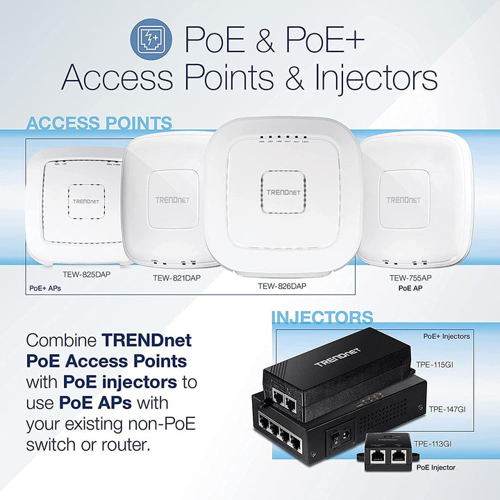 TRENDnet, TPE-113GI, Gigabit PoE Injektor (15,4 W), Maximale Entfernung 100 m, Schwarz PoE Injector,