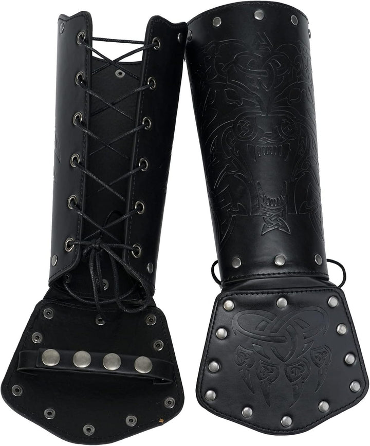 Sehaby Wikinger Wolfskopf Leder Armschienen, mittelalterliche keltische Knoten Armschienen, nordisch