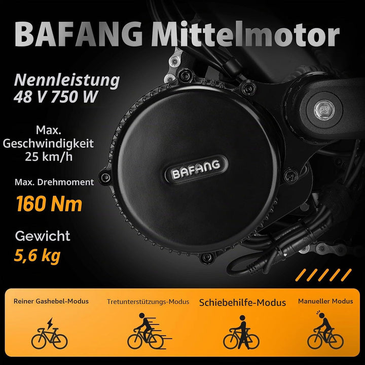 BAFANG Mittelmotor 250W/350W/500W/750W/1000W mit 13/15/20/22,4 Ah Akku, eBike Umrüstsatz with eBike