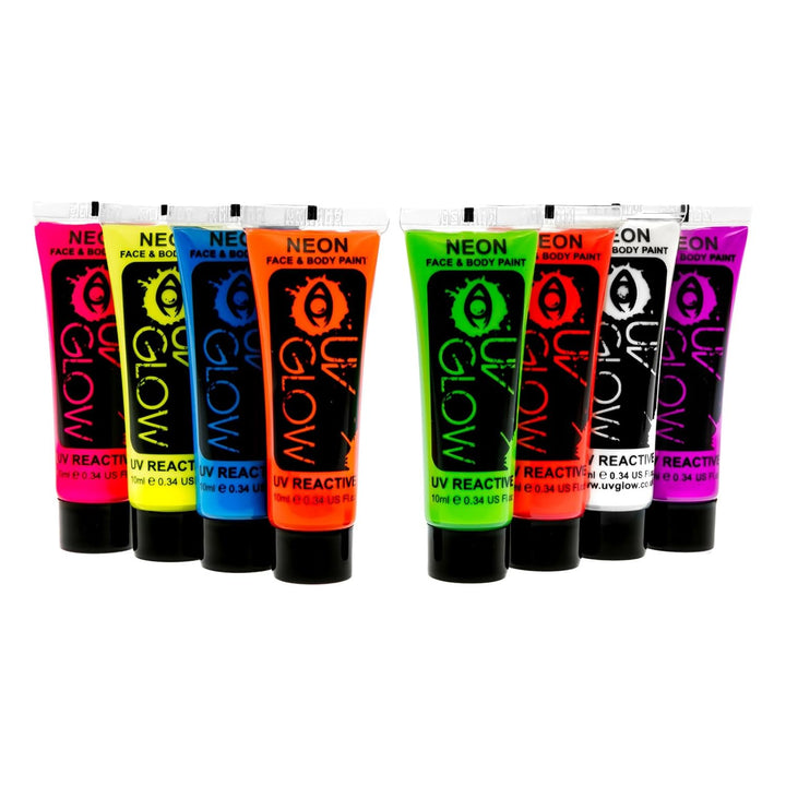24 x 10ml UV-Bodypaint Körpermalfarben Schwarzlicht fluoreszierende Schminke Bodypainting Neon Farbe