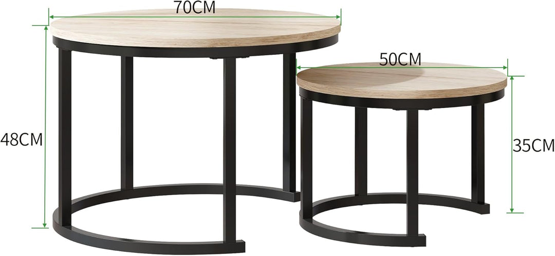 Couchtisch Rund, 2er Set Sofa Couchtisch Industrial Style, verschachtelte Beistelltische aus Metall