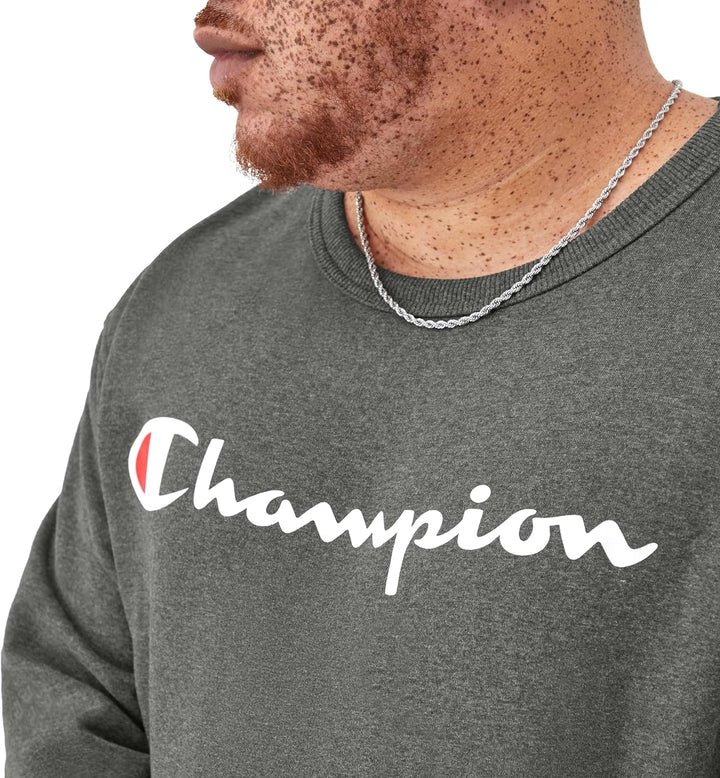 Champion Herren Powerblend Fleece Crew, Script Logo Sweatshirt 3XL Lang Graniteheather, 3XL Lang Gra