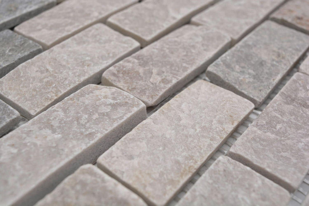 Mosaik Brick Quarzit beige/grau Quarzit Naturstein Küche, Mosaikstein Format: 66x26x10 mm, Bogengrös