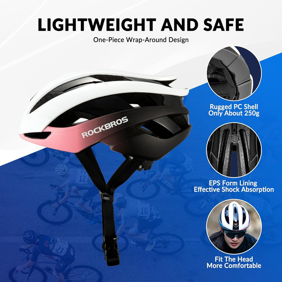 ROCKBROS Fahrradhelm Rennradhelm Leichter Radhelm M/L 55-61 cm Verstellbarer Allround-Helm Belüftung