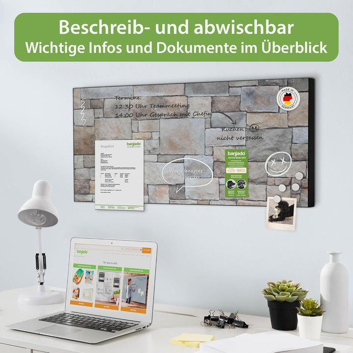 banjado Magnettafel schwarz 78 x 37cm / Magnetwand Metall/Magnetpinnwand als Memoboard/Pinnwand Magn