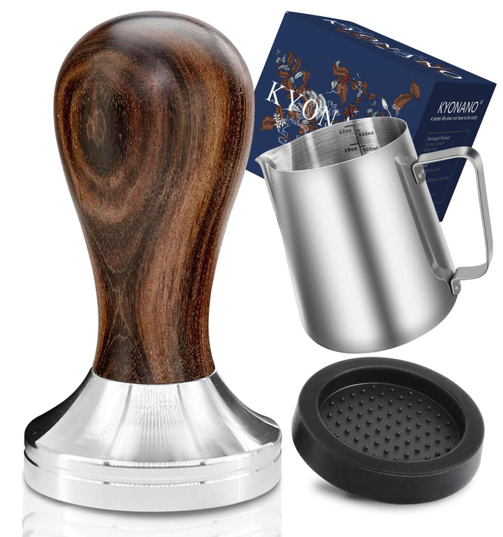KYONANO Tamper 51 mm, Kaffee Tamper aus Edelstahl 304 & Chacate Pretoholz, Espresso Tamper inkl. Tam