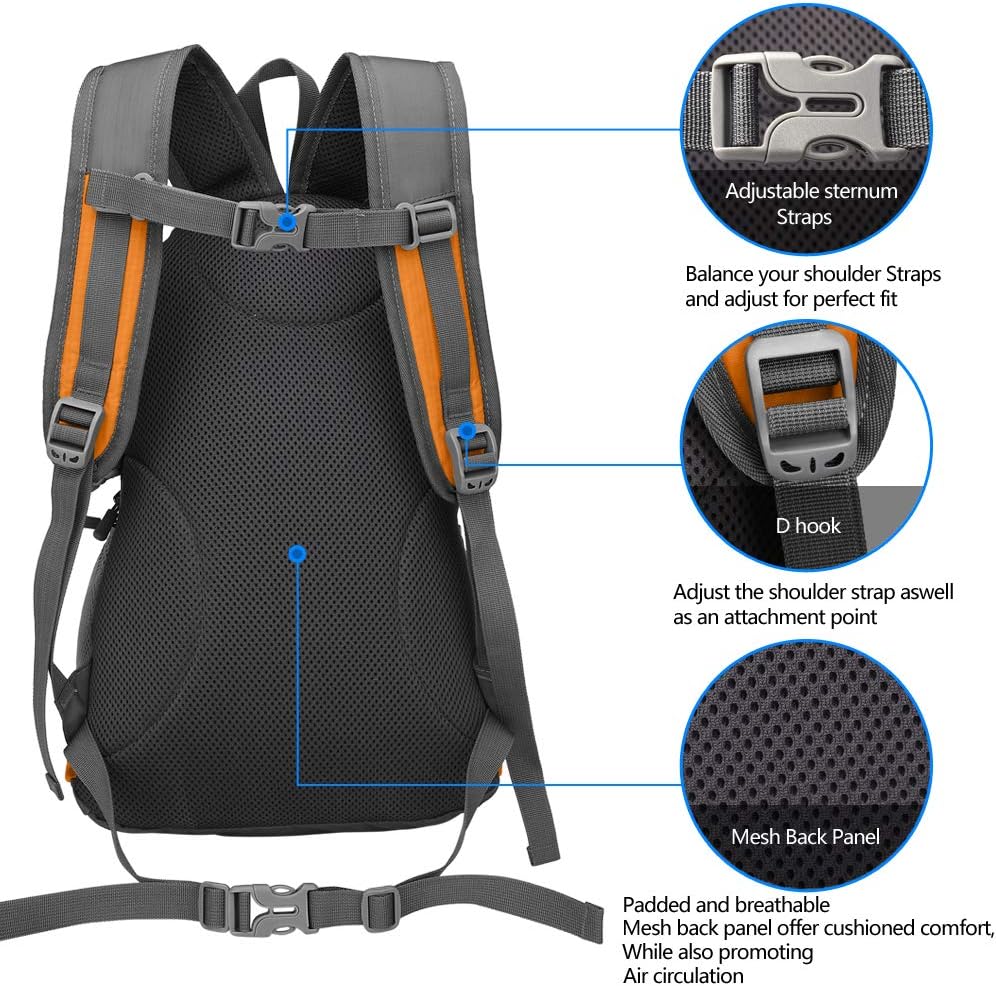 Kleiner Tagesrucksack 20L Radfahren Wanderrucksack Wasserdichter Reiserucksack Leichtgewicht (Orange