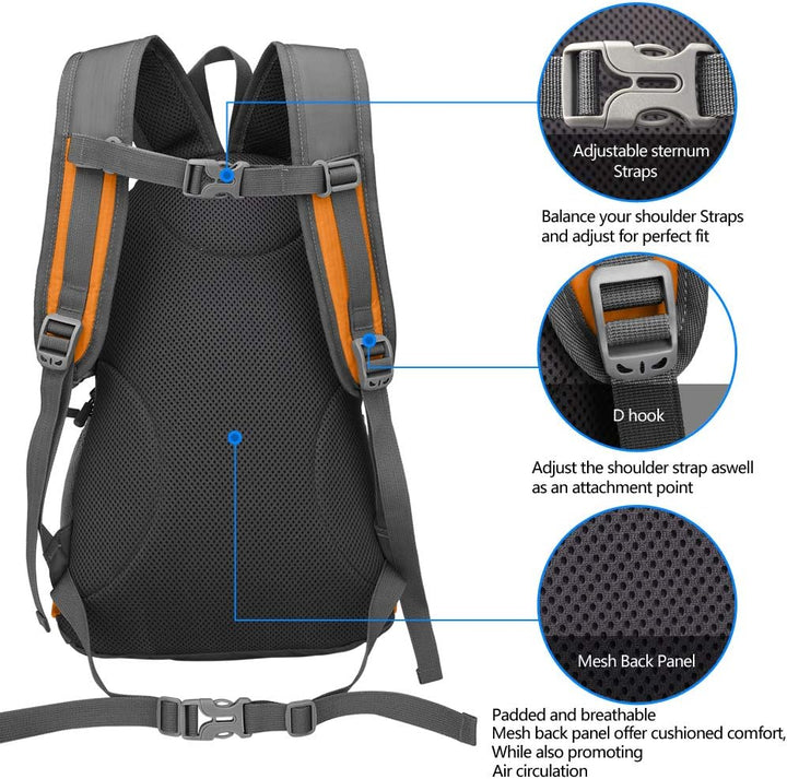 Kleiner Tagesrucksack 20L Radfahren Wanderrucksack Wasserdichter Reiserucksack Leichtgewicht (Orange