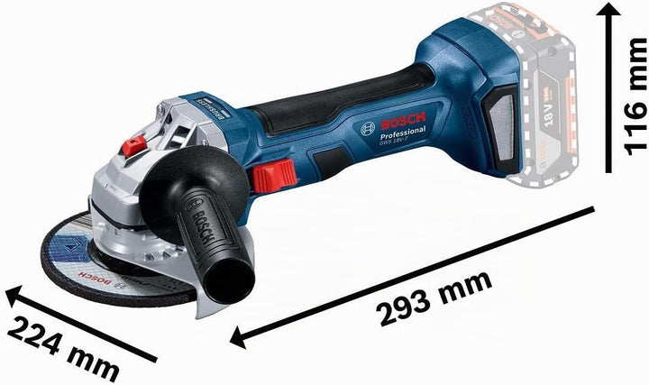 Bosch Professional 18V System Akku Winkelschleifer GWS 18V-7 (115 mm Scheiben-Ø, inkl. Schutzhaube,