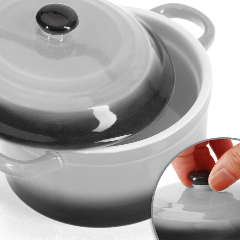 com-four® 4x Auflaufform mit Deckel aus Keramik - Dessertschale für Crème Brûlée - Mini-Schmortopf f