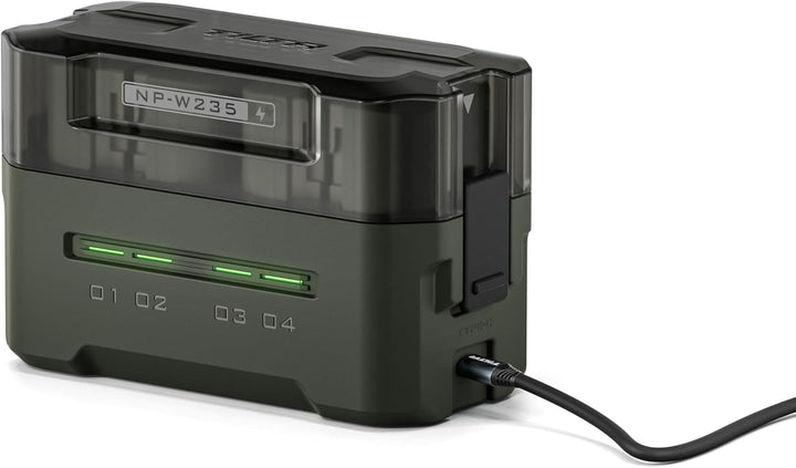 NP-W235 Ersatzakku- und Ladegerät-Set, 4er-Pack 2400-mAh-Akkus und Vierkanal USB-C PD Schnellladeger