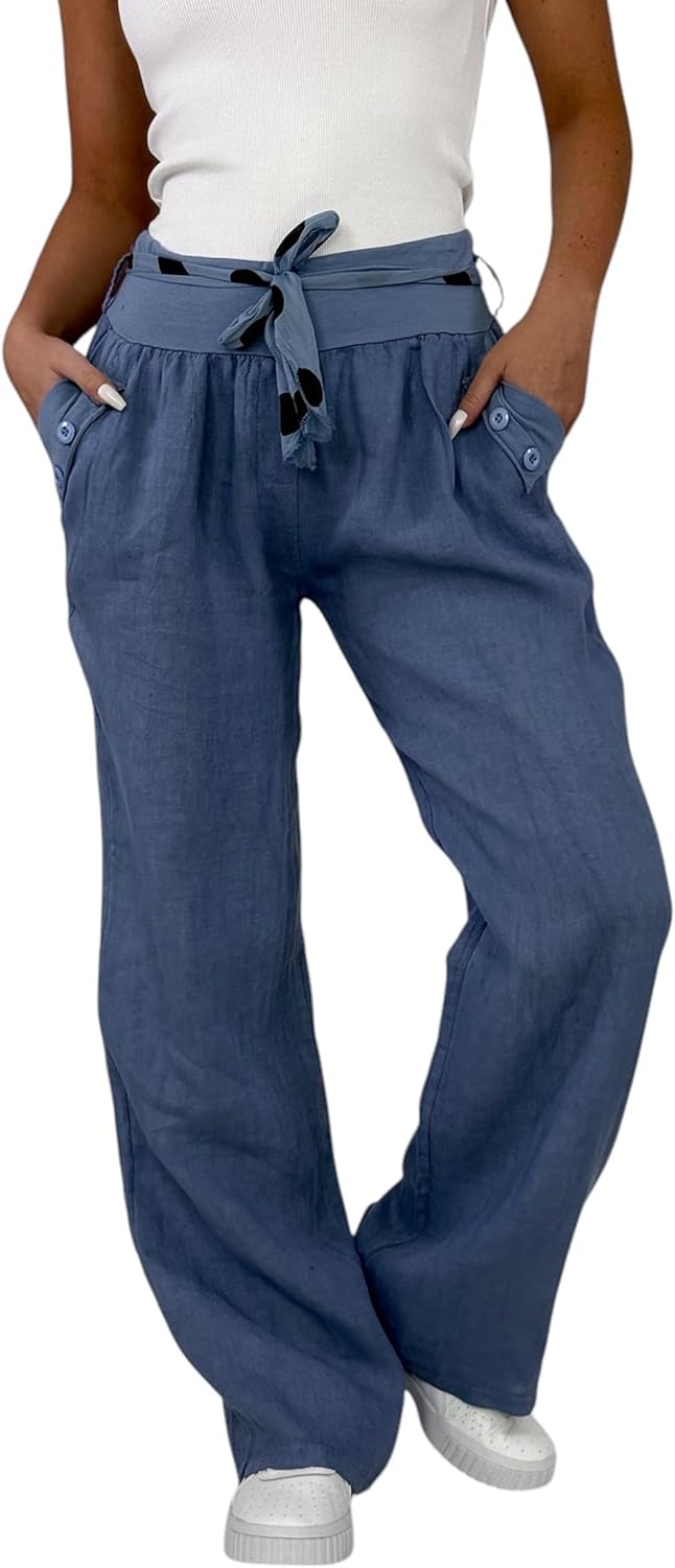 Mississhop Damen Leinenhose Freizeithose 100% Leinen Hose Elegante Stoffhose XXL Grau, XXL Grau