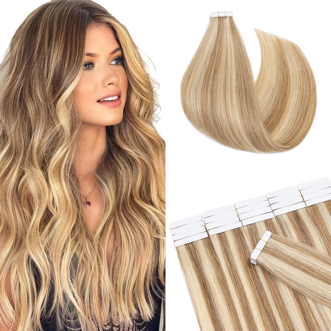 SEGO Tape in Extensions Echthaar Haarverlängerung 20 Pcs 2.5g/Tresse Klebeband Band Haarteil glatt K