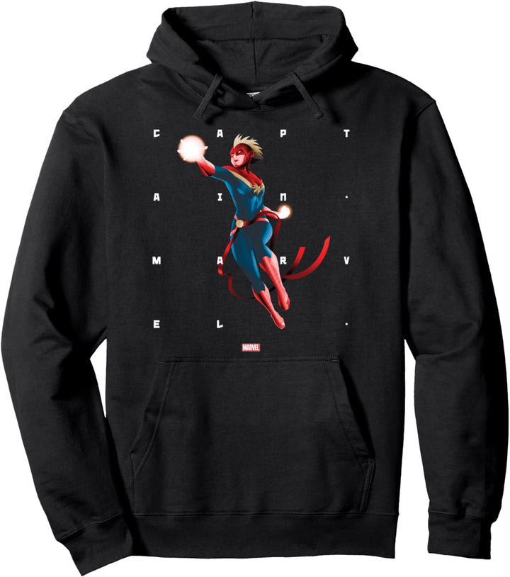 Marvel Captain Marvel Halftone Word Stack Portrait Pullover Hoodie
