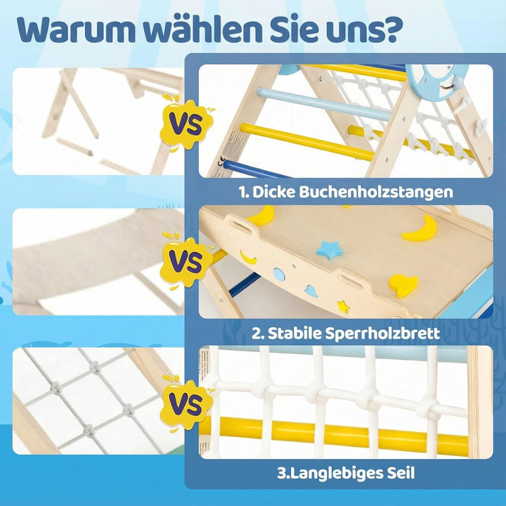 COSTWAY Klettergerüst Indoor 3er Set, klappabres Kletterdreieck mit Rutsche, Kletterbogen, Netz, ink
