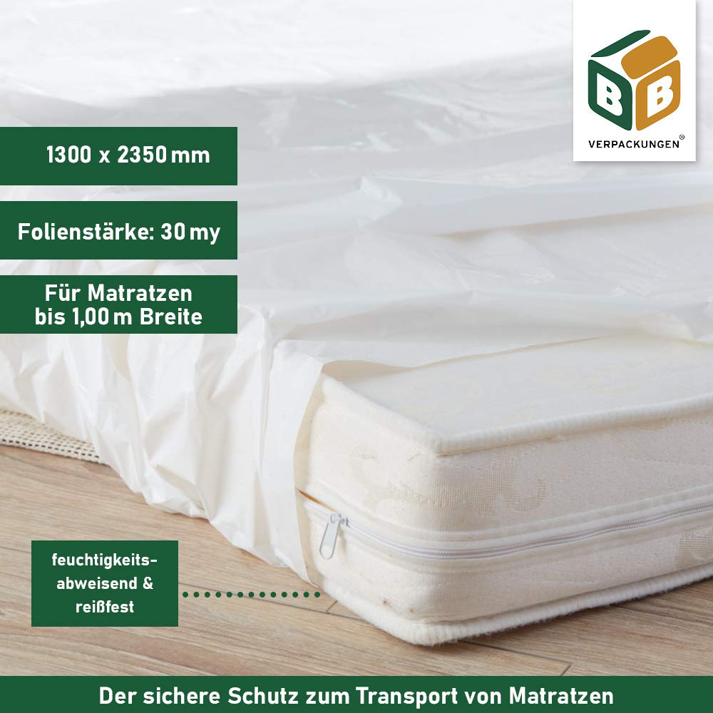 BB-Verpackungen 1 x Matratzenhülle 130 x 235 mm (reissfest, als Schoner zum Schutz vor Feuchtigkeit,